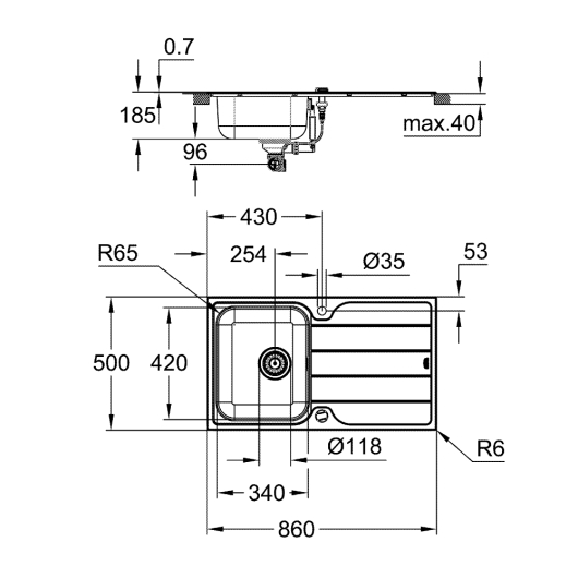 Комплект кухонної мийки і змішувача Grohe K500 (31573SD1), изображение 3