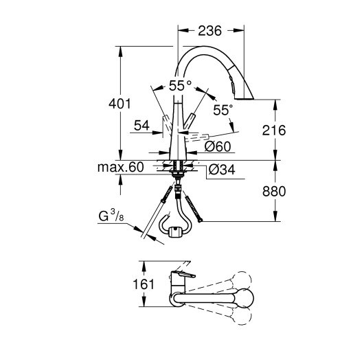 Змішувач для кухні з висувним виливом Grohe Zedra (32294002), зображення 4