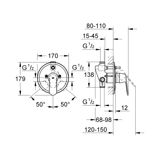 Змішувач прихованого монтажу на 2 споживача Grohe Eurosmart Cosmopolitan (32879000), изображение 2