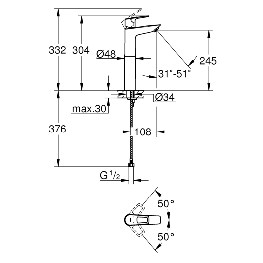 Змішувач на стільницю для раковини XL-розміру Grohe BauLoop New (32856001), изображение 2