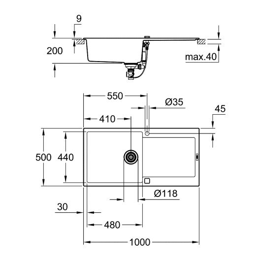 Композитна мийка для кухні Grohe K500 (31645AT0), изображение 2