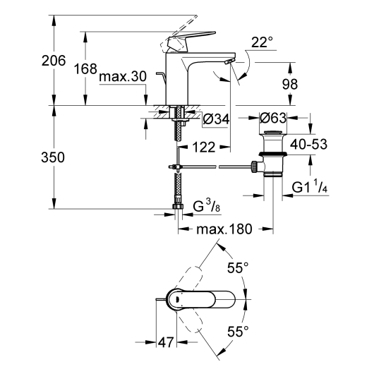 Змішувач для раковини M-розміру Grohe Eurosmart Cosmopolitan (23325000), изображение 2