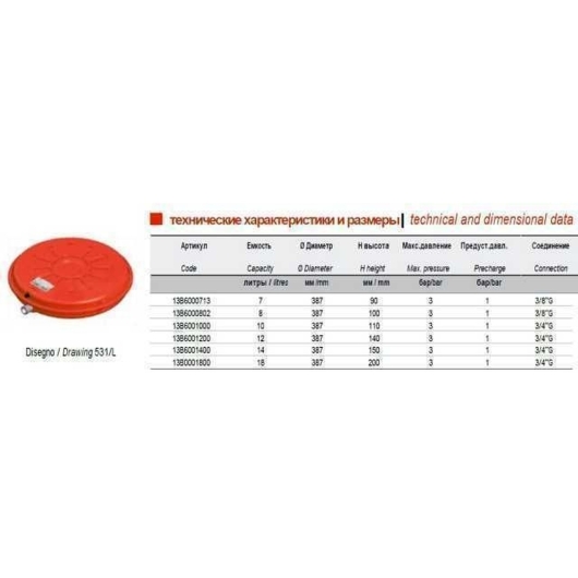 Бак Zilmet  oem-pro для монтажа в котлы плоский Арт. 531 12л 3bar  рифлёный ( 13B6001208 ), изображение 3