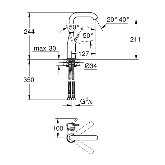 Змішувач для раковини L-розміру Grohe Essence New (23541001), изображение 5