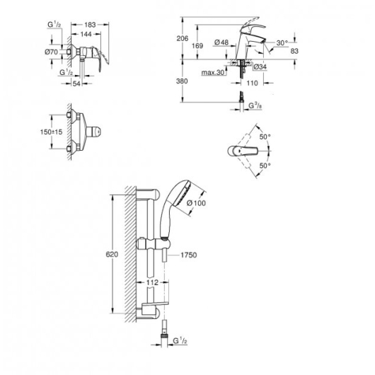Набір змішувачів Grohe Eurosmart M-Size для душу (123244M), изображение 3