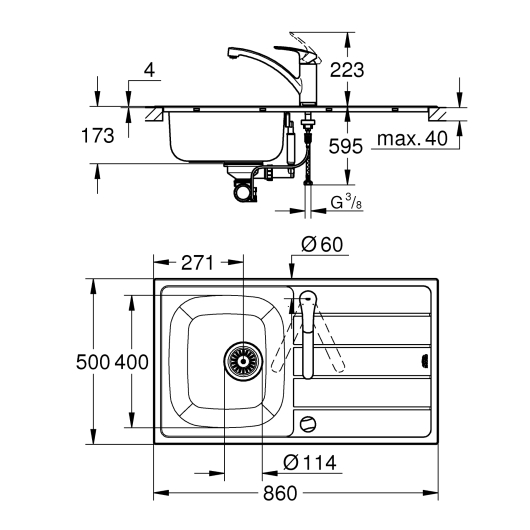 Комплект кухонної мийки і змішувача Grohe K200 (31565SD1), изображение 4