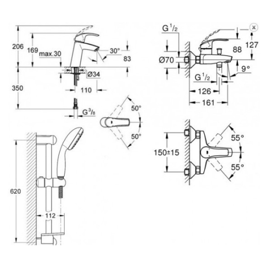 Набір змішувачів Grohe Eurosmart M-Size для ванної кімнати (123246M), изображение 5