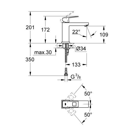 Змішувач для раковини M-розміру Grohe Eurocube (23446000), изображение 3