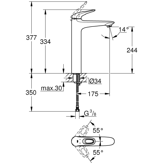 Змішувач на стільницю для раковини XL-розміру Grohe Eurostyle (23570003), изображение 2